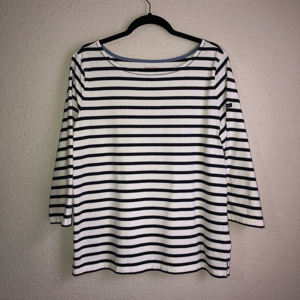 NAUTICA Navy Blue And White Stripe Top XL